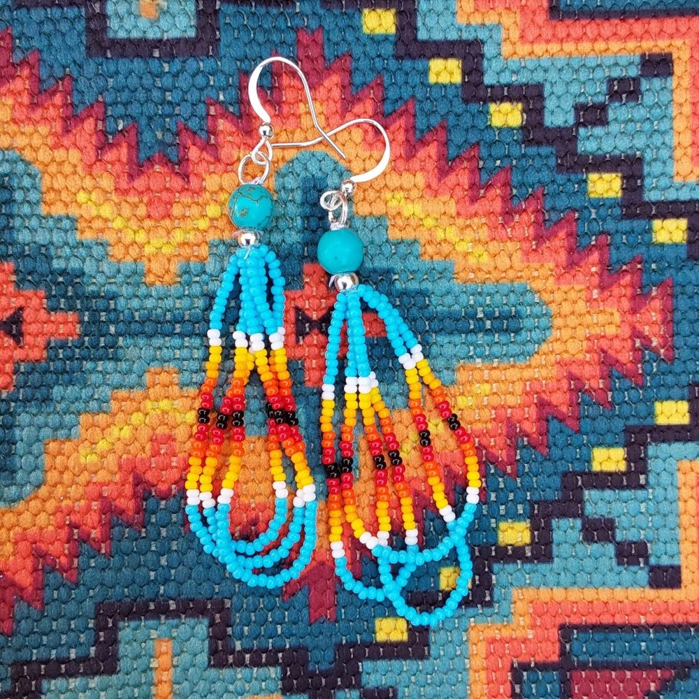 NWT, HANDCRAFTED SEED BEAD LAYERED EARRINGS.